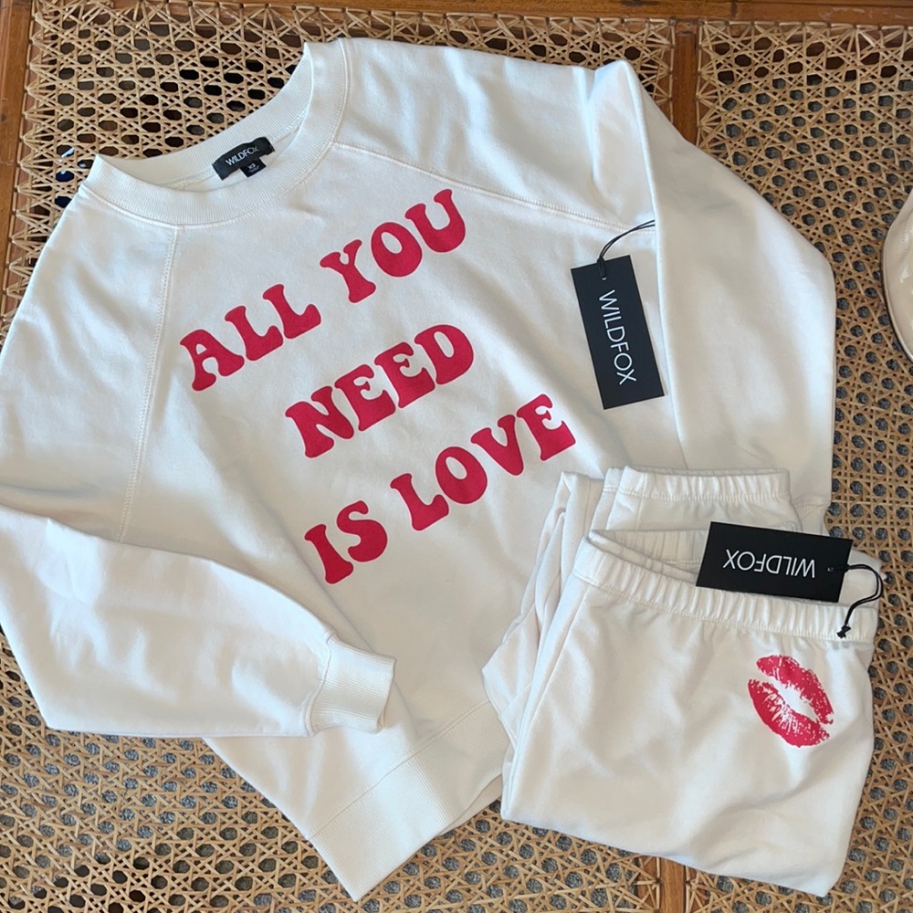NWT Wildfox “all you need is love” sweat set